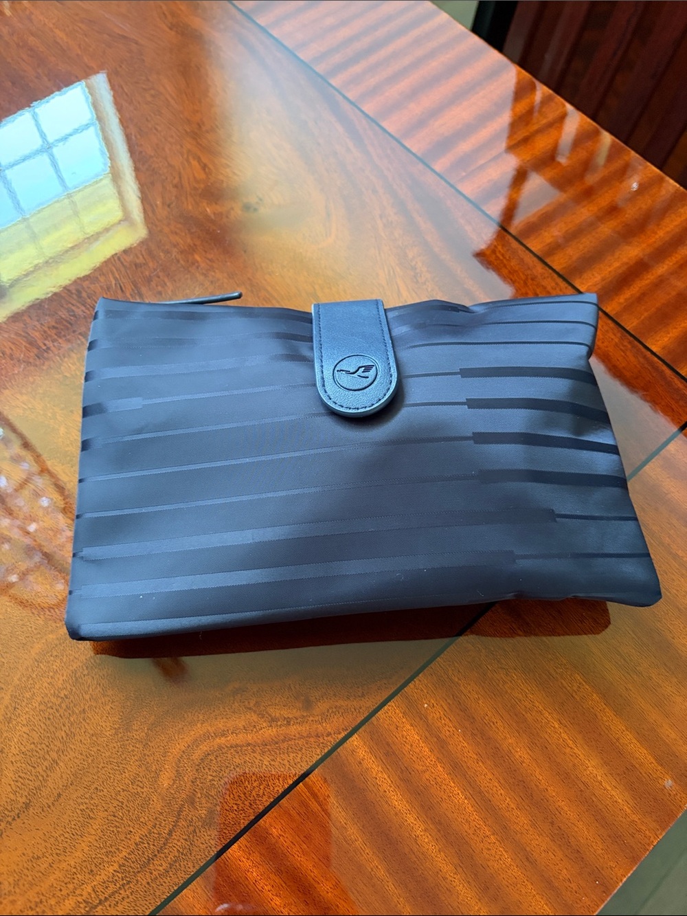 Black Striped Travel Toiletry Pouch with Snap Tab